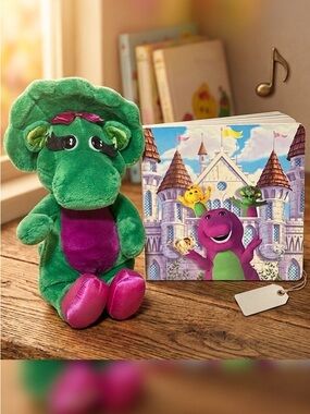 Vtg 1992 Baby Bop Plush 12” Golden Bear Barney & Friends Lyons & 2001 Storybook
